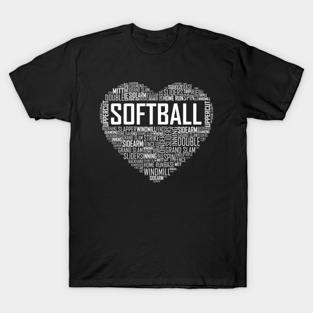 Softball Heart Love T-Shirt by LetsBeginDesigns